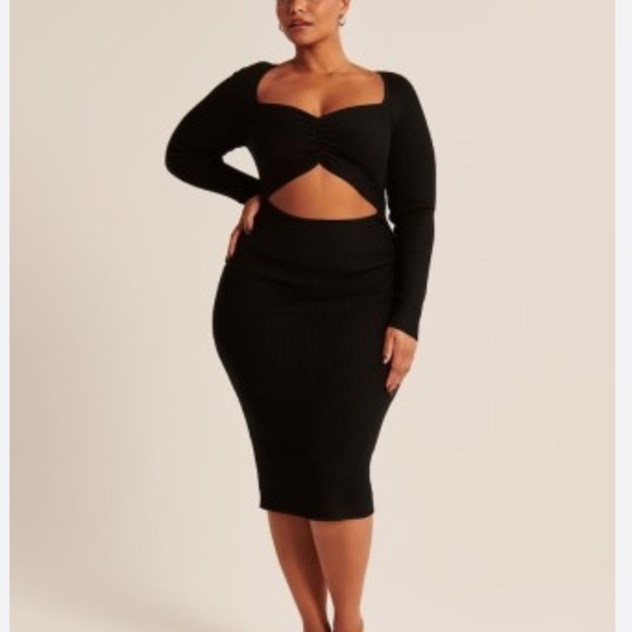 Abercrombie & Fitch Cinched Front Cutout Midi Sweater Dress in Black - Picture 3 of 8